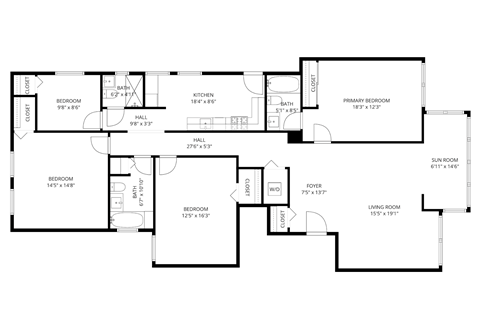 Floor plan for 4 beds, 3 baths, 1810 sqft